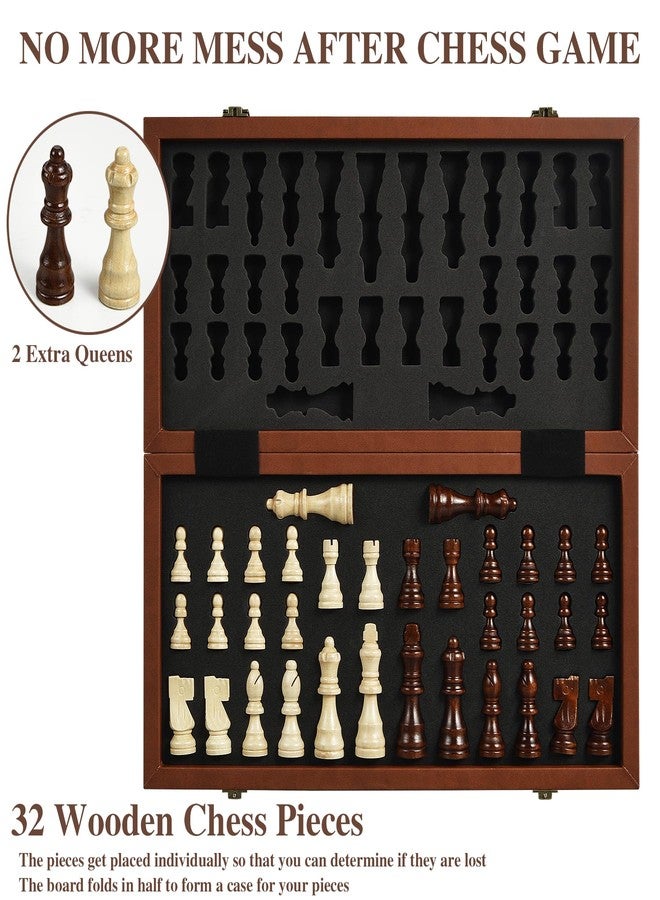 OUMODA Magnetic Chess Set for Adult Kid, 15.4" Leather Chess Board with Handmade Chess Piece Including 2 Extra Queens and Storage Slot, Folding Portable Travel Chess Game for Beginner and Professional - Image 3